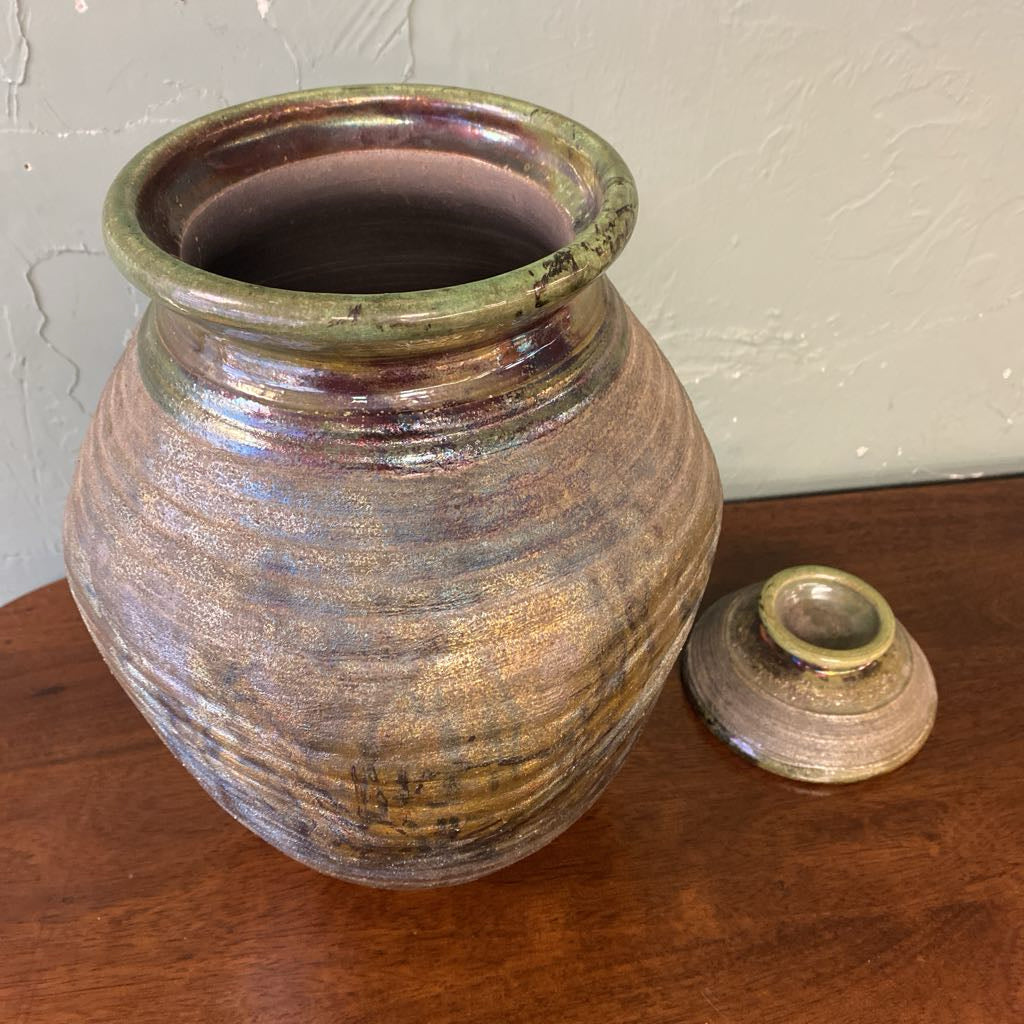 Vintage Signed Raku Pottery w/Lid SMALLS