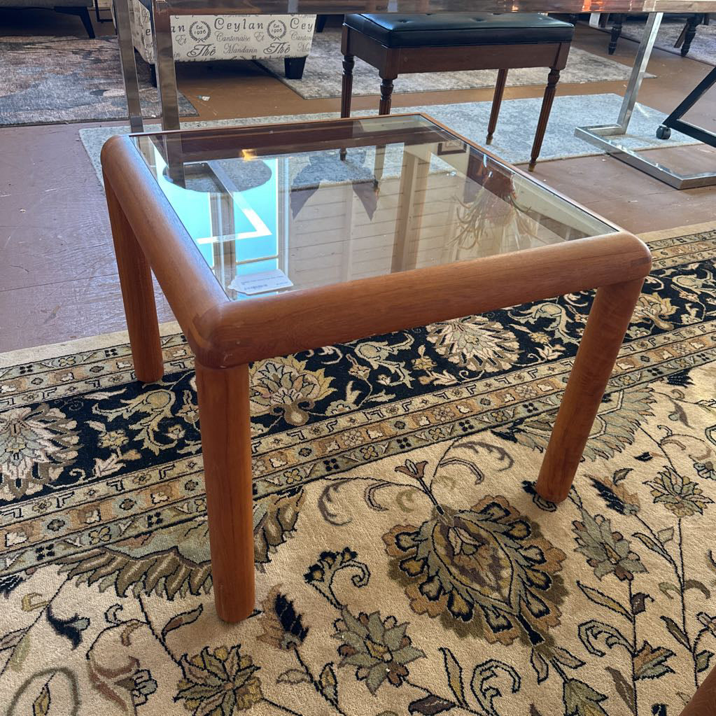 Danish Teak Glass Top Side Table