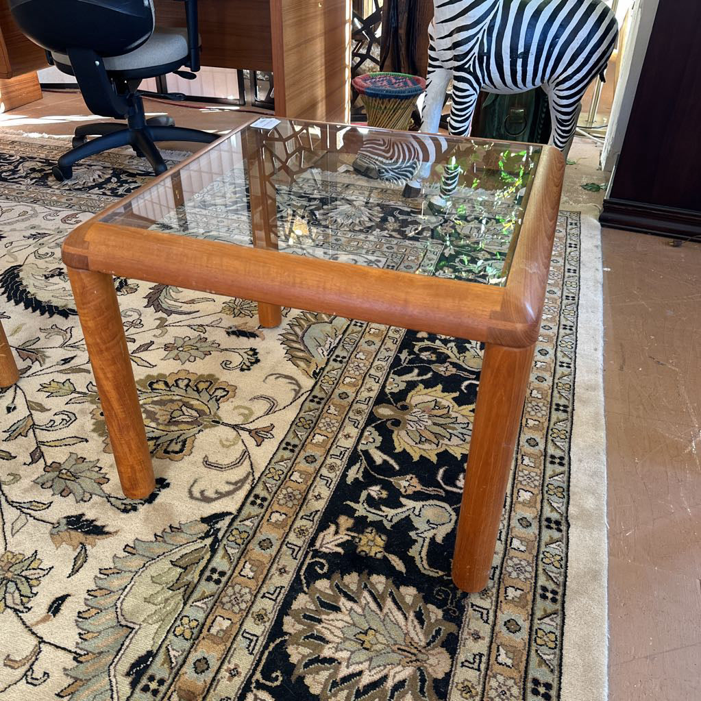 Danish Teak Glass Top Side Table