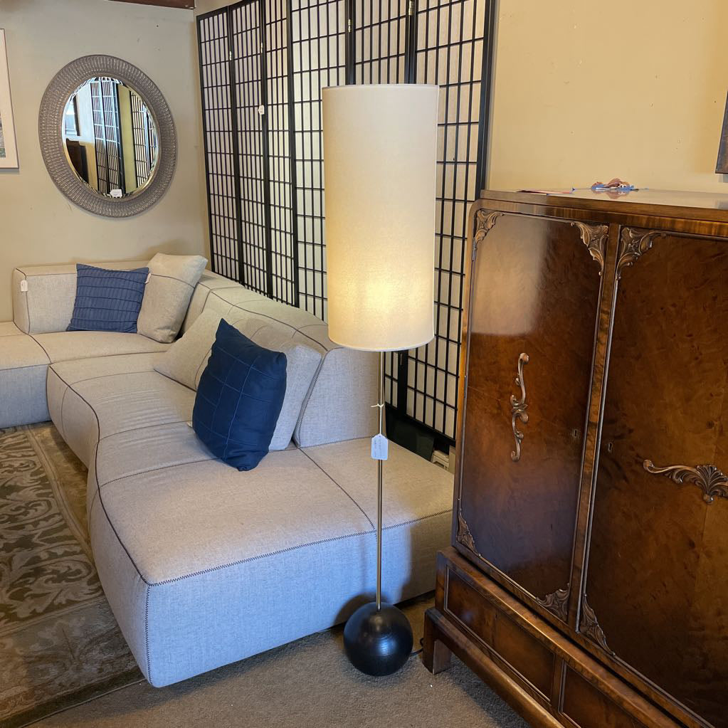 Tall White Shad Floor Lamp with Black Orb Base LAMPS
