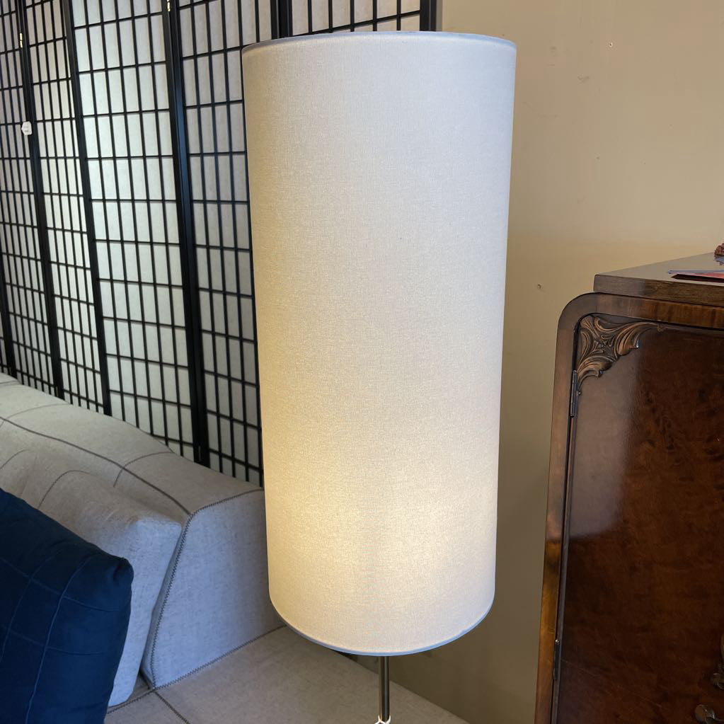 Tall White Shad Floor Lamp with Black Orb Base LAMPS