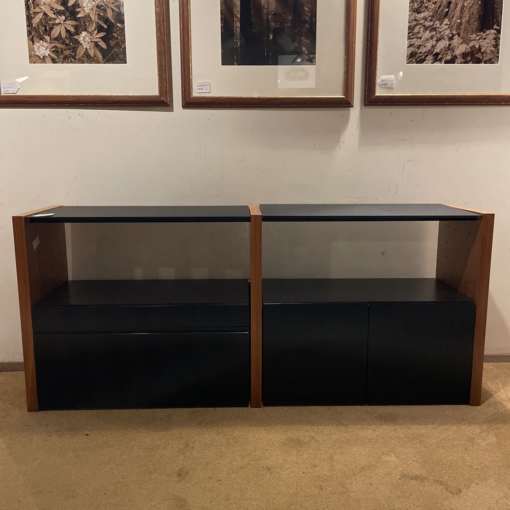 Black Glass and Wood Media Cabinet