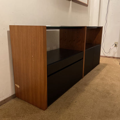 Black Glass and Wood Media Cabinet