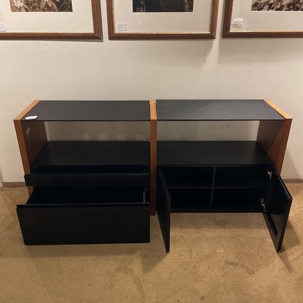 Black Glass and Wood Media Cabinet