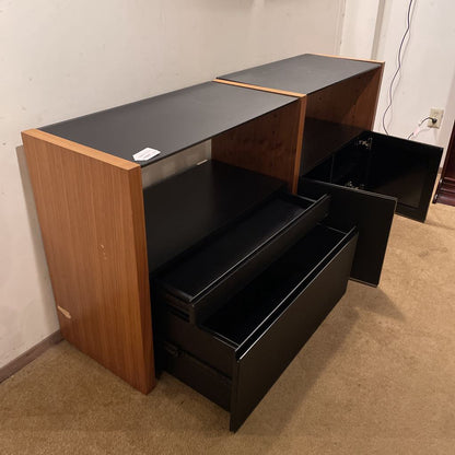 Black Glass and Wood Media Cabinet