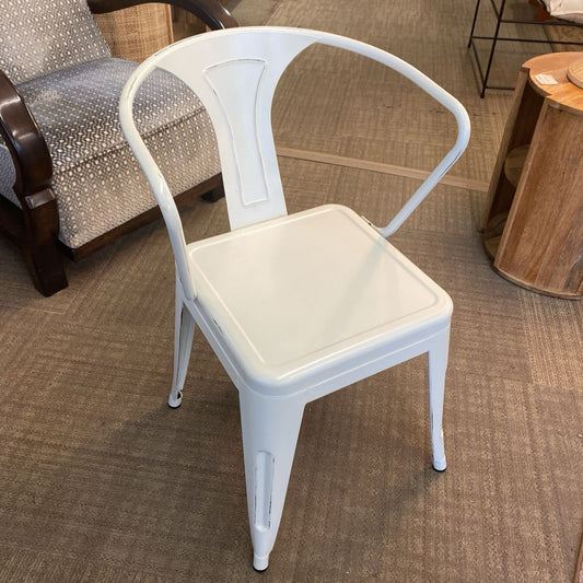 White Round Back Metal Chair