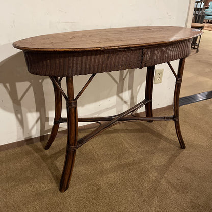 Oval Entry Table w/ Wicker Bound Legs and Base C SIDE TABLES