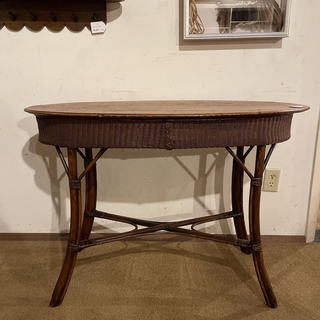 Oval Entry Table w/ Wicker Bound Legs and Base C SIDE TABLES
