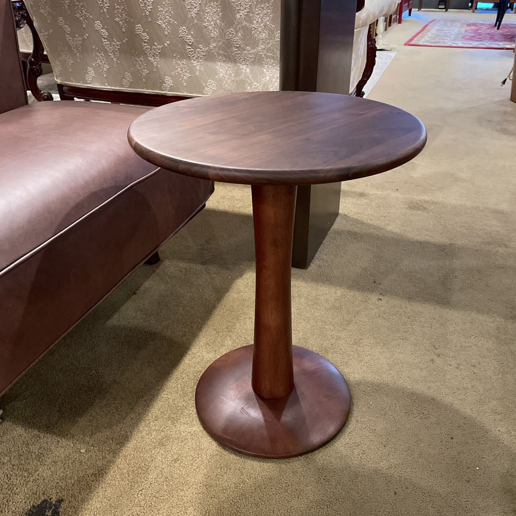 Simple Walnut Finish Pedestal End Table