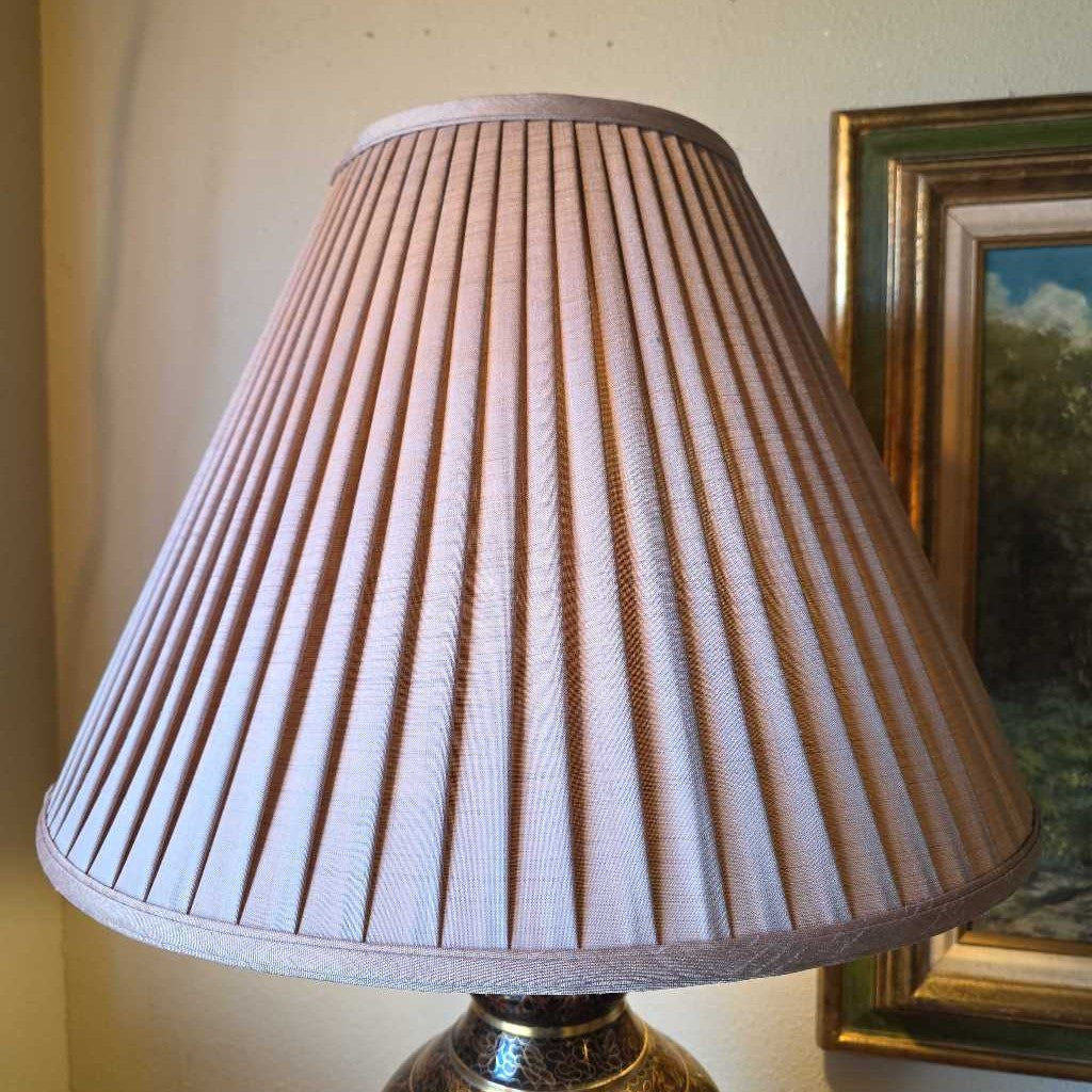 Chinese Black & Gold Gilt Cloisonne Vase Table Lamp w Pleated Vase LAMPS