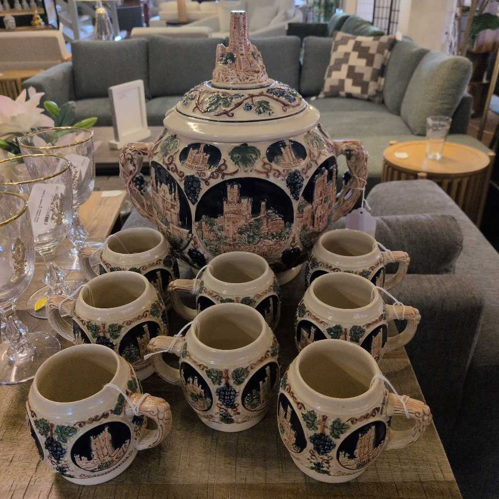 German Punch Bowl W/ 8 Cups UNIQUE FINDS