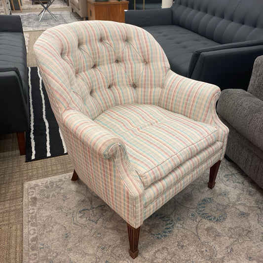 Pink & Teal Check Vintage Fluted Leg Armchair