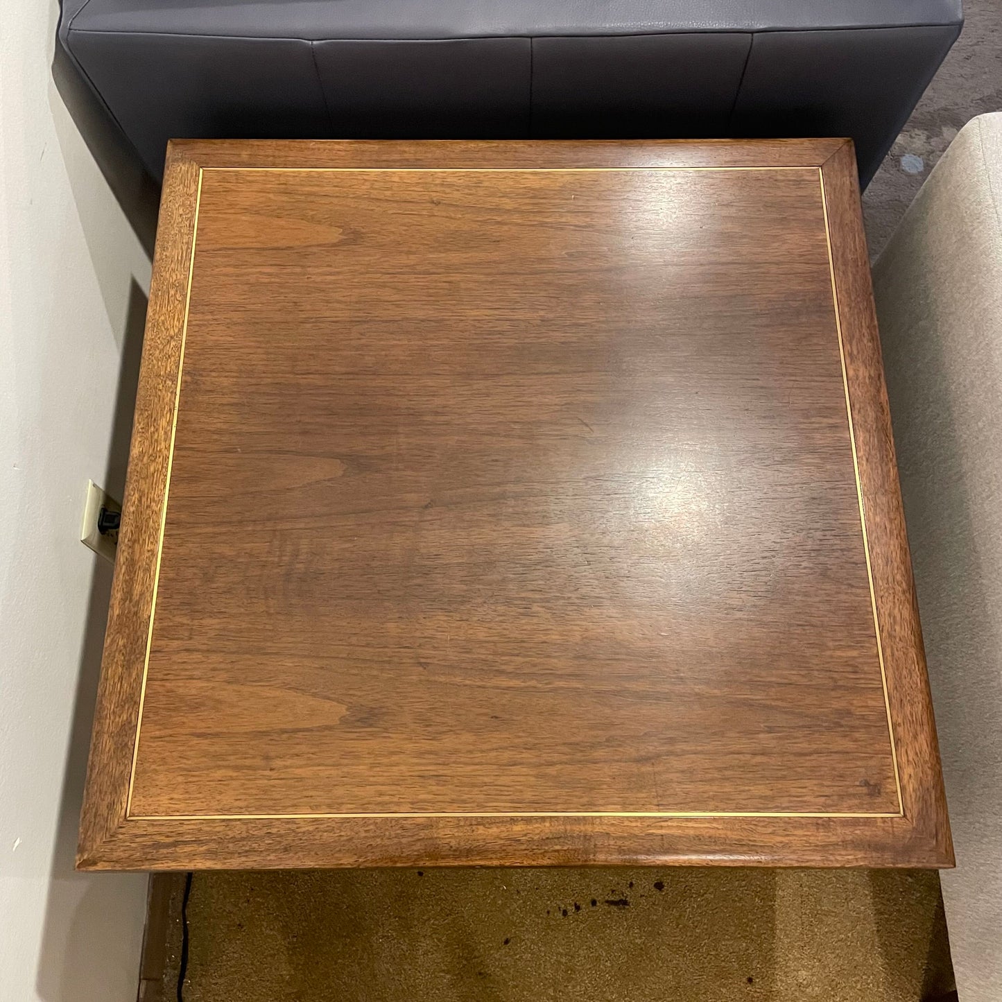 Square Walnut Brass Inlay Large Side Table