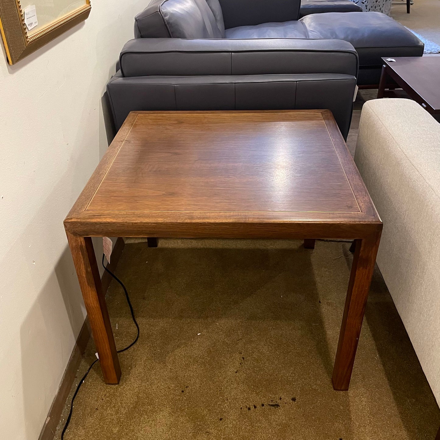 Square Walnut Brass Inlay Large Side Table