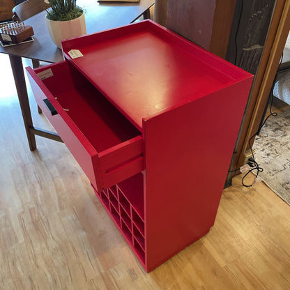 C&B Candy Red Wine Rack w/ Top Drawer & Glass Hangers