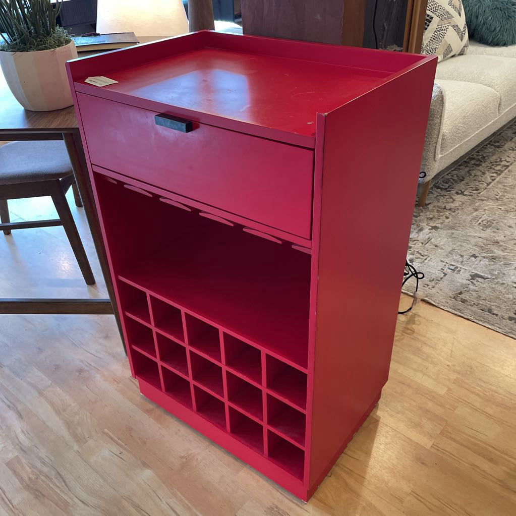 C&B Candy Red Wine Rack w/ Top Drawer & Glass Hangers