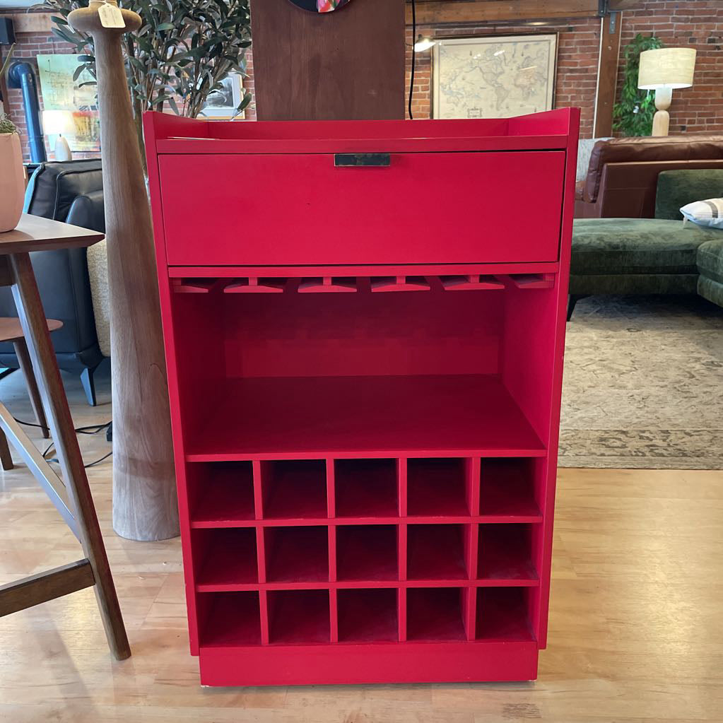 C&B Candy Red Wine Rack w/ Top Drawer & Glass Hangers