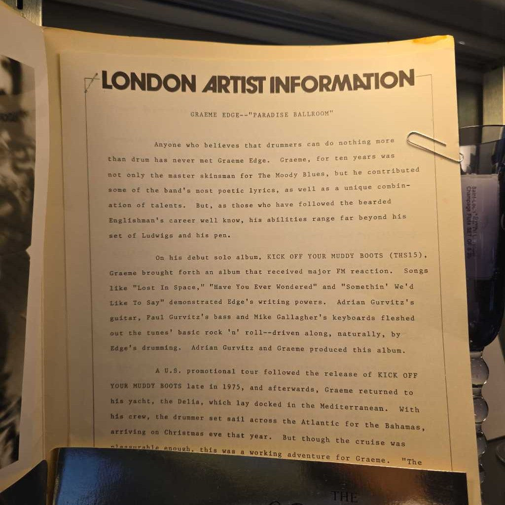 Graeme Edge Artist Info Brochure/London Records UNIQUE FINDS
