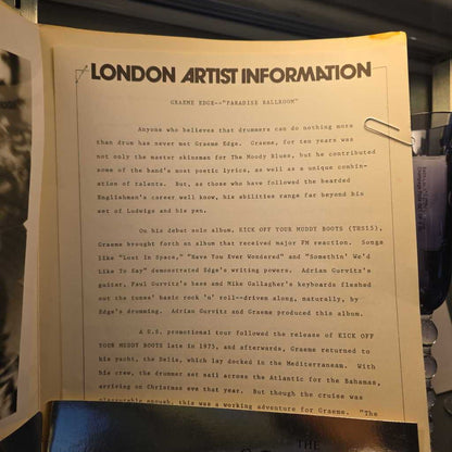 Graeme Edge Artist Info Brochure/London Records UNIQUE FINDS