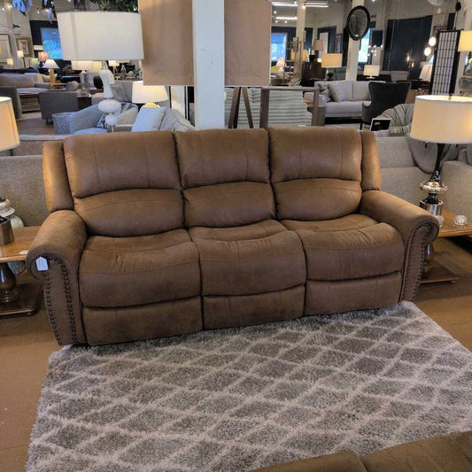 Camel Micro Suede Manual Reclining Sofa