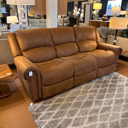 Camel Micro Suede Manual Reclining Sofa