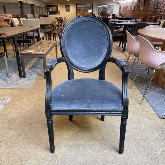 RH Black & Blue Velvet Arm Dining Chair