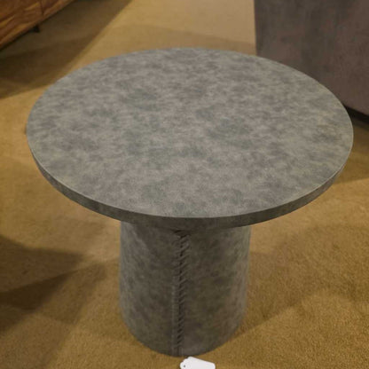 Grey Faux Leather Stiched Round Side Table C SIDE TABLES