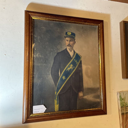 Antique Portrait Masonic Gent with Sash & Cap