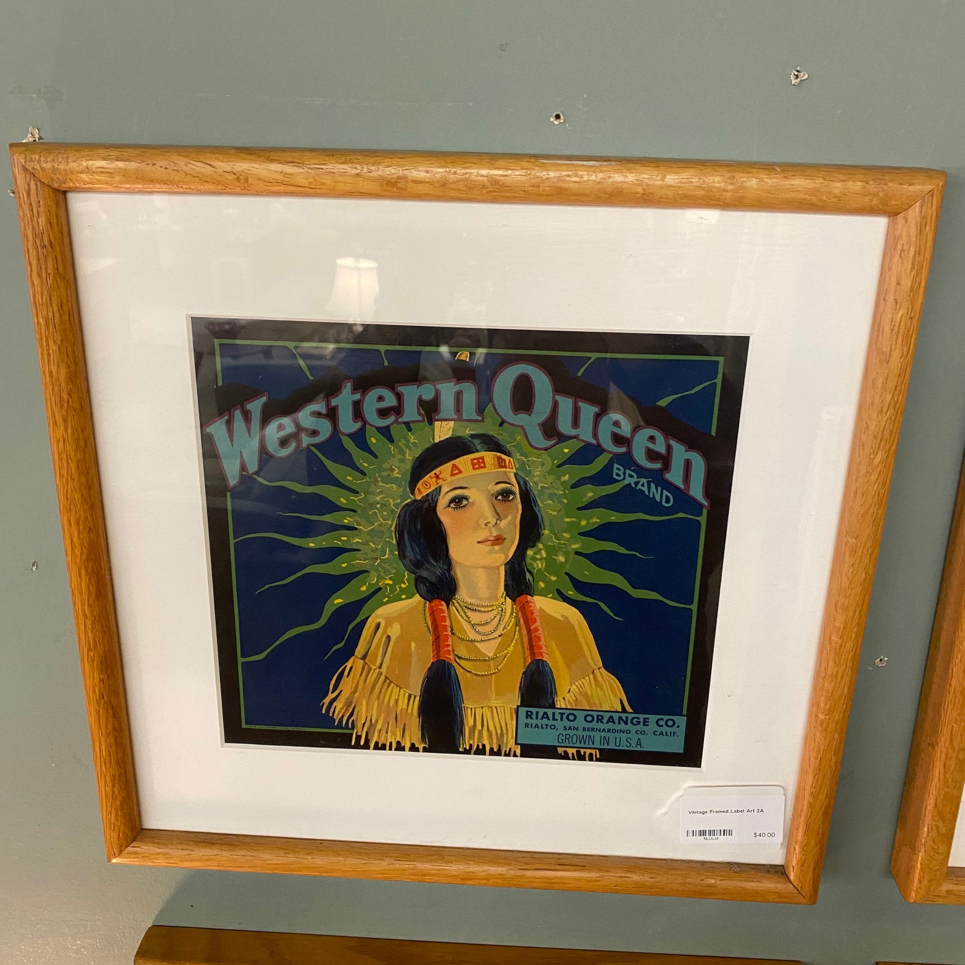 Vintage Framed Label Art WESTERN QUEEN ART