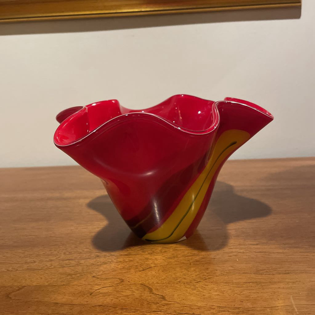 Wavy Red/ Yellow Glass Vase