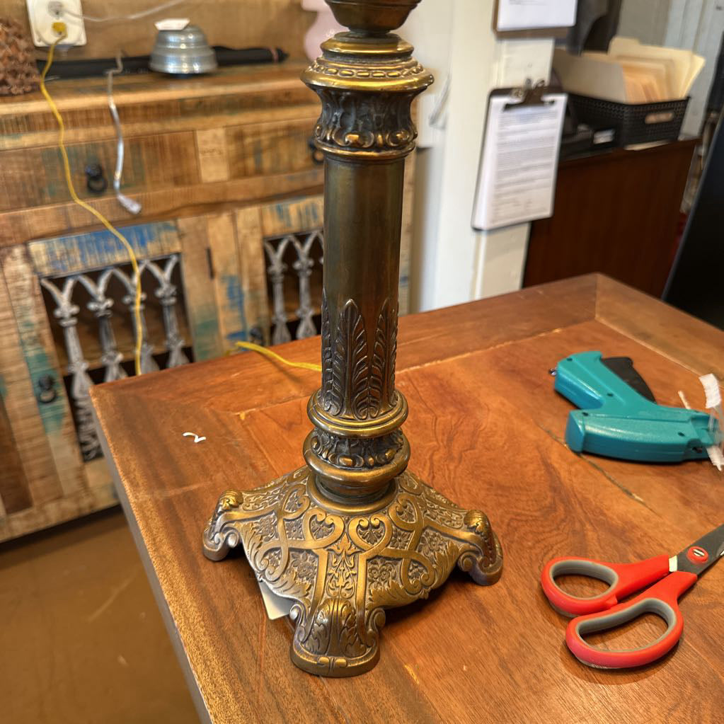 Vintage Brass and Purple Etched Glass Table Lamp LAMPS