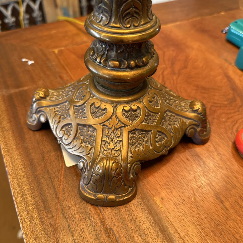 Vintage Brass and Purple Etched Glass Table Lamp LAMPS