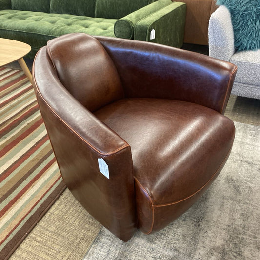 Contemporary Deep Brown Leather Swivel Chair