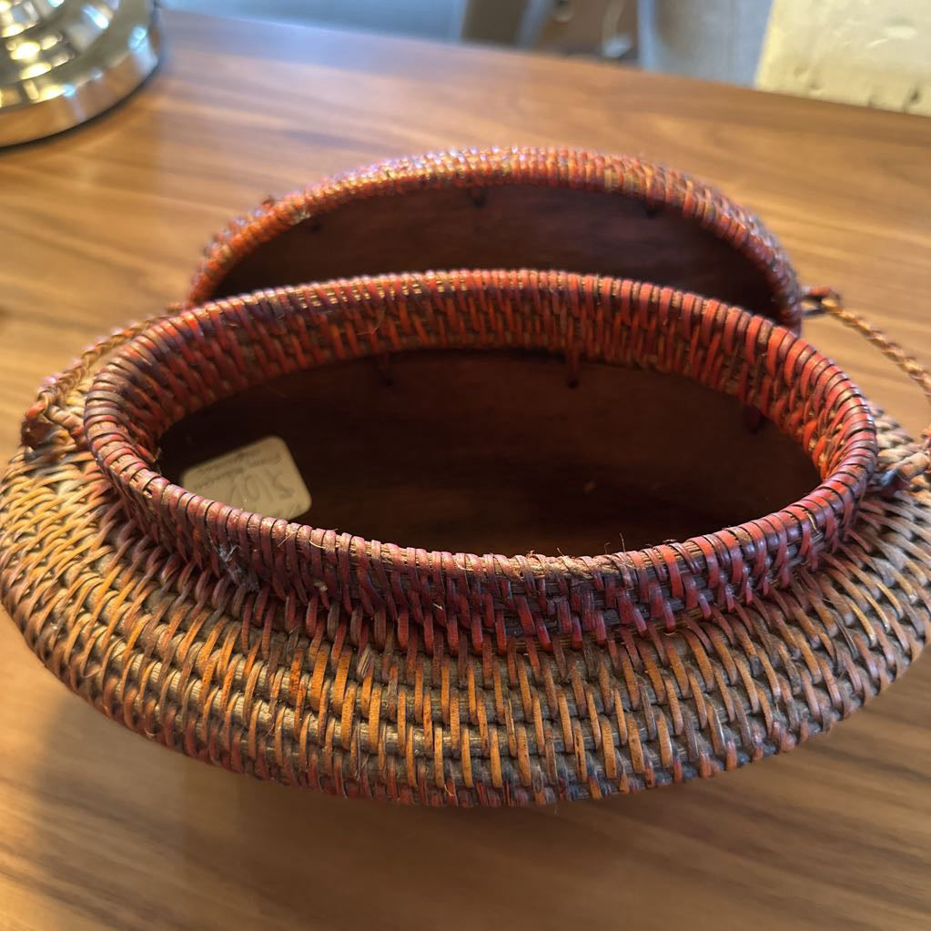 Hawaiian Sun Motif Wood and Weave Basket SMALLS