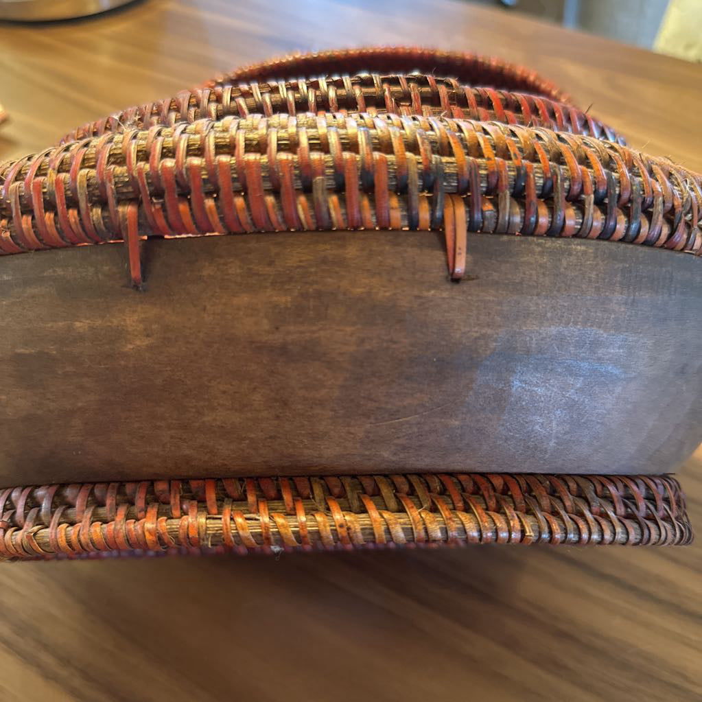 Hawaiian Sun Motif Wood and Weave Basket SMALLS