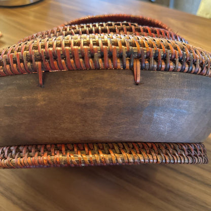 Hawaiian Sun Motif Wood and Weave Basket SMALLS