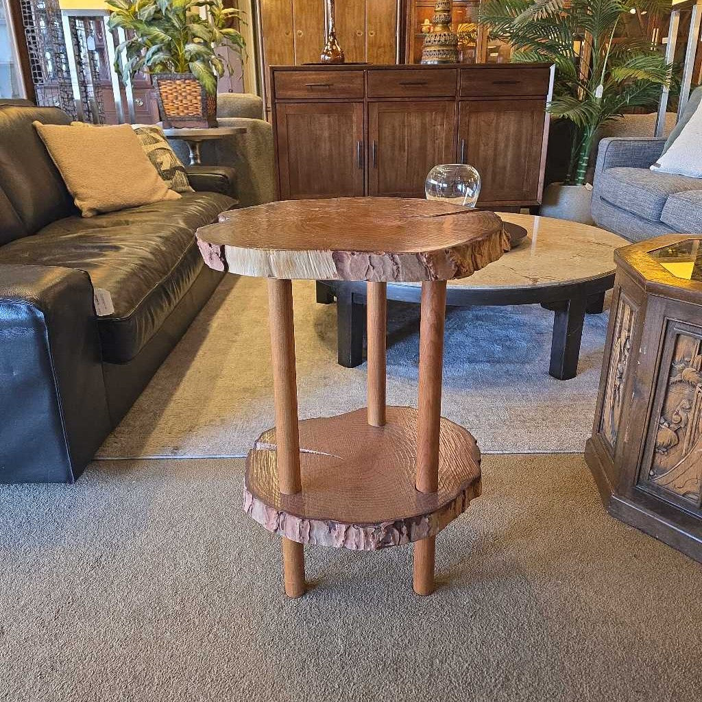 2 Tier Wood Slice Side Table