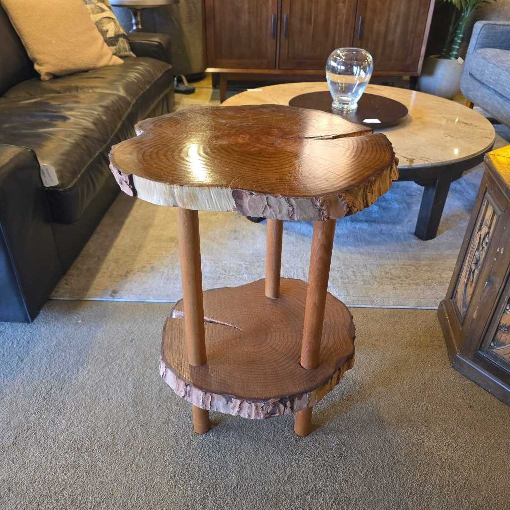 2 Tier Wood Slice Side Table