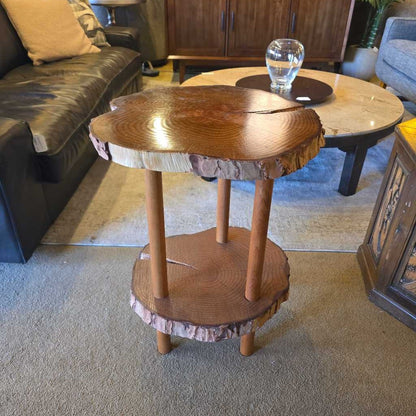 2 Tier Wood Slice Side Table
