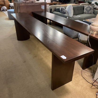 Dark Wood Long Console Table w Crescent Legs C CONSOLE TABLES