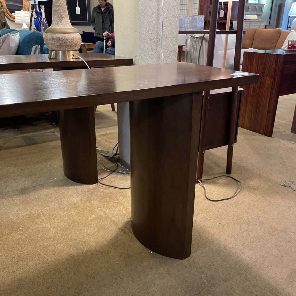 Dark Wood Long Console Table w Crescent Legs C CONSOLE TABLES