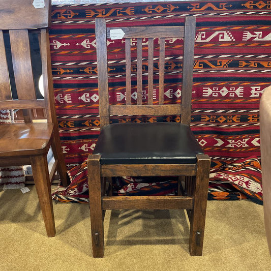 Mission Style Dark Wood Chair with Leather Seat
