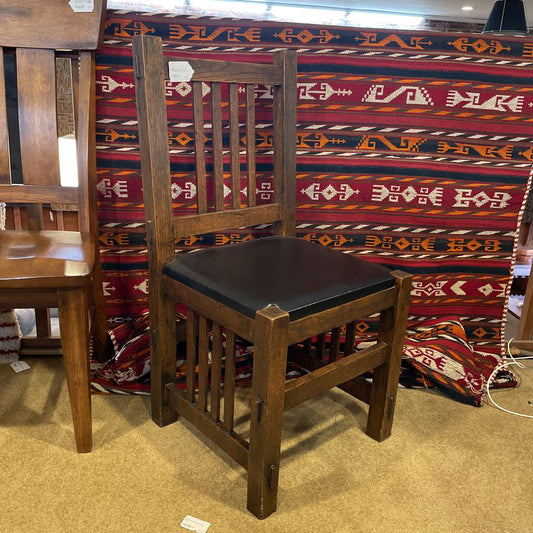 Mission Style Dark Wood Chair with Leather Seat