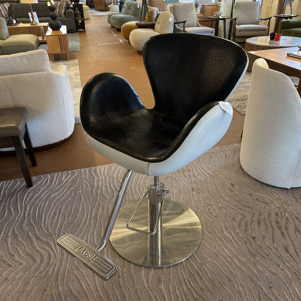 White Leather and Black Alligator Salon Chair UNIQUE FINDS