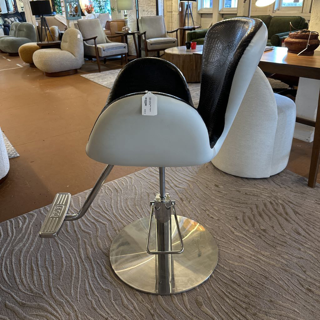 White Leather and Black Alligator Salon Chair UNIQUE FINDS