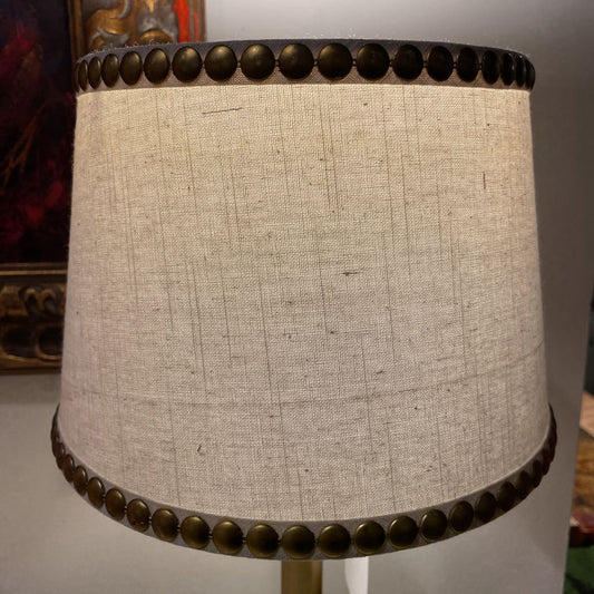 Gold w Gold Riveted Shade CandleStick Table Lamp