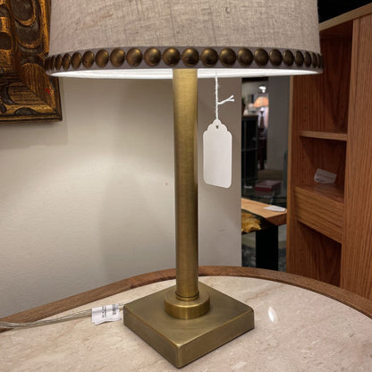 Gold w Gold Riveted Shade CandleStick Table Lamp