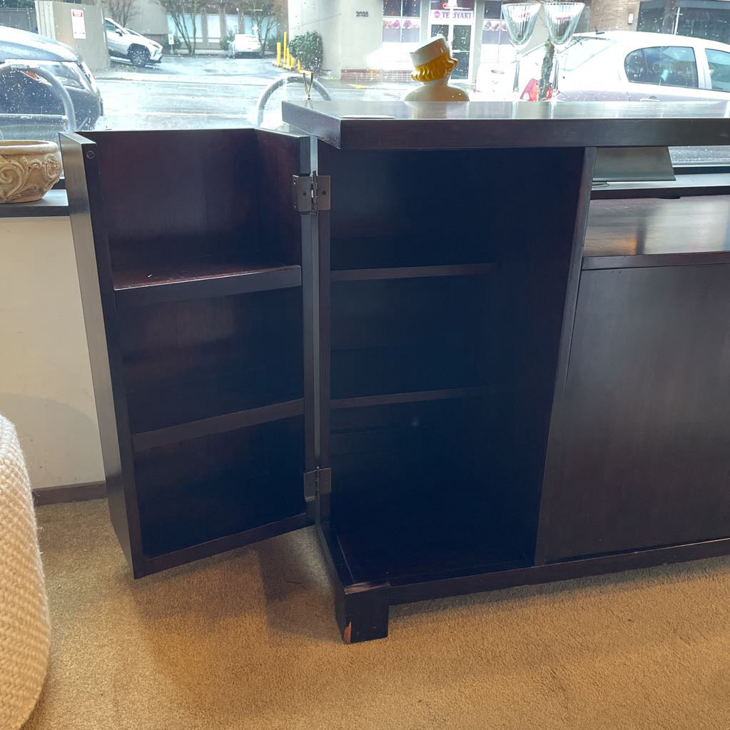 Dark Wood Media Unit w/ Wing Media Storage and Two Front Cabinet Doors C MEDIA STANDS