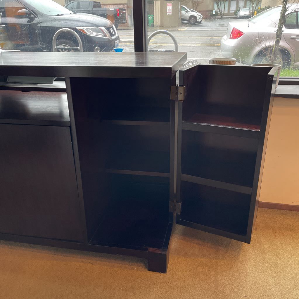 Dark Wood Media Unit w/ Wing Media Storage and Two Front Cabinet Doors C MEDIA STANDS
