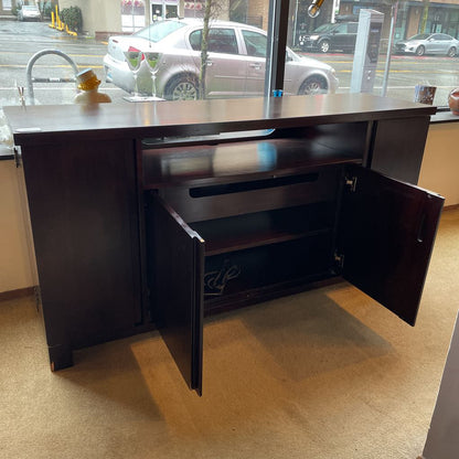Dark Wood Media Unit w/ Wing Media Storage and Two Front Cabinet Doors C MEDIA STANDS